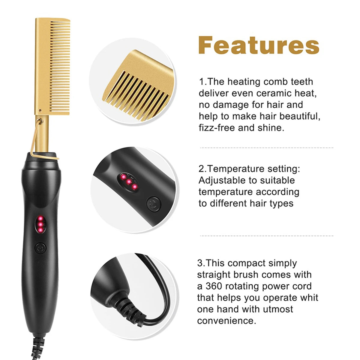 2 in 1 Portable Hot Comb Hair Straightener