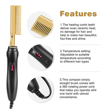 2 in 1 Portable Hot Comb Hair Straightener